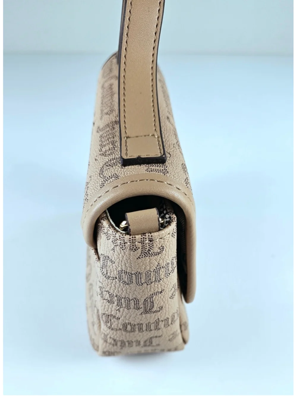 Juicy Couture Mini Crossbody Bag Beige Logo Print Top Handle Y2K Purse